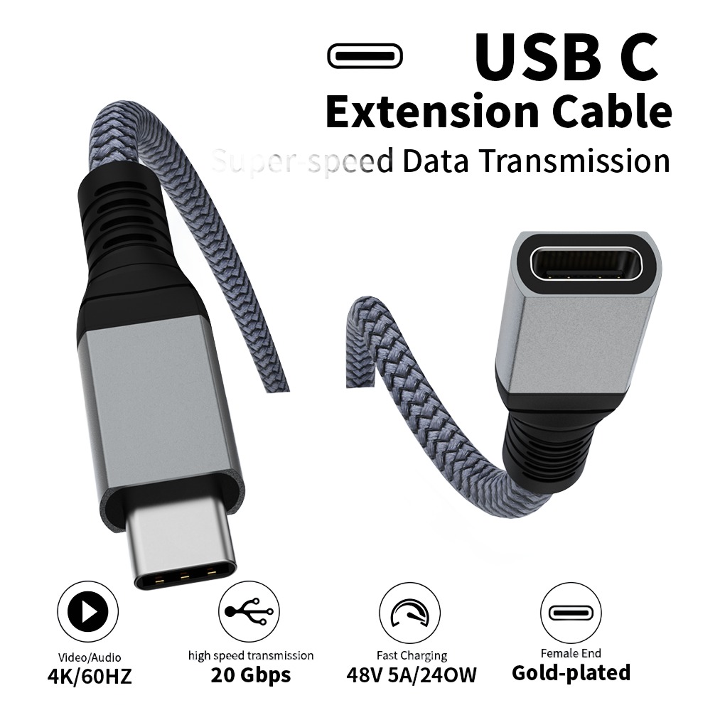 Adaptateur USB-C en rallonge, 20 Gbit/s et vidéo 4K Adaptateur USB-C en rallonge, 20 Gbit/s et vidéo 4K, vue de trois quarts