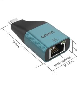 Adaptateur USB C ethernet vers RJ45, deux débits au choix, vue de profil