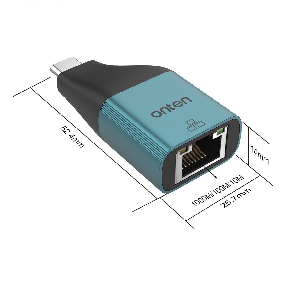 Adaptateur USB C ethernet vers RJ45, deux débits au choix Adaptateur USB C ethernet vers RJ45, deux débits au choix, vue de profil