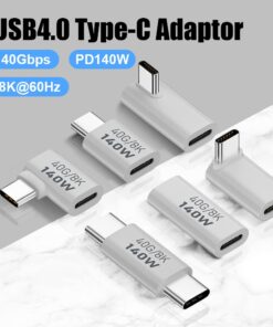 Adaptateur USB-C femelle vers mâle en 140 W et 40 Gbit/s, vue de trois quarts
