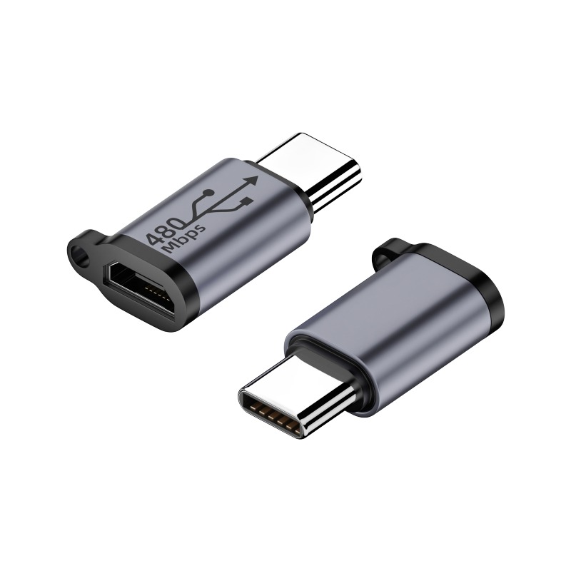Adaptateur USB-C femelle vers Micro USB et Mini USB Adaptateur USB-C femelle vers Micro USB et Mini USB, vue de trois quarts