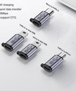 Adaptateur USB-C femelle vers Micro USB et Mini USB, vue de face