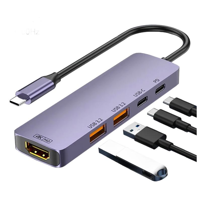 Adaptateur USB C HDMI 4 en 1, métal, avec charge et données Adaptateur USB C HDMI 4 en 1, métal, avec charge et données, vue principale