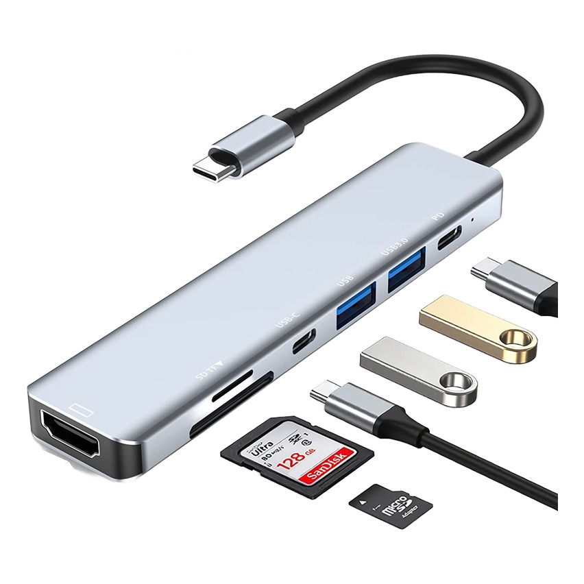 Adaptateur USB C HDMI 4K, hub avec lecteur de cartes et ports USB Adaptateur USB C HDMI 4K, hub avec lecteur de cartes et ports USB, vue principale