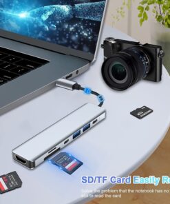 Adaptateur USB C HDMI 4K, hub avec lecteur de cartes et ports USB, vue de face
