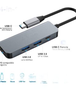 Adaptateur USB C HDMI 4K, hub avec lecteur de cartes et ports USB, vue arriere