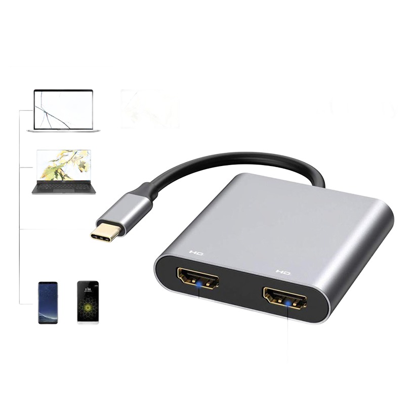 Adaptateur USB C HDMI à double sortie, boîtier en métal Adaptateur USB C HDMI à double sortie, boîtier en métal, vue principale