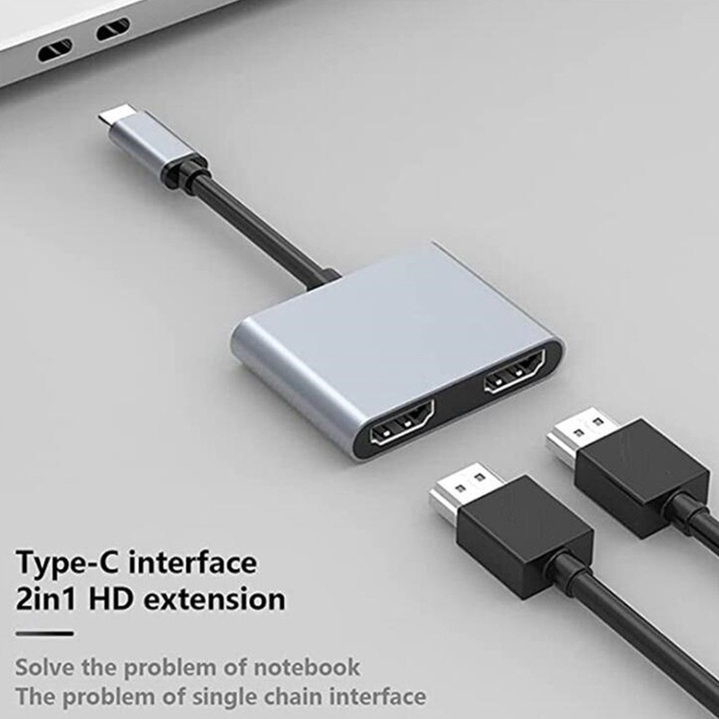 Adaptateur USB C HDMI à double sortie, boîtier en métal Adaptateur USB C HDMI à double sortie, boîtier en métal, vue de face
