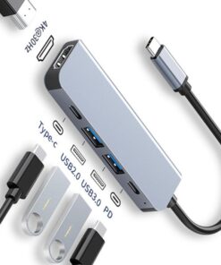 Adaptateur USB C HDMI avec deux ports USB et charge, vue principale