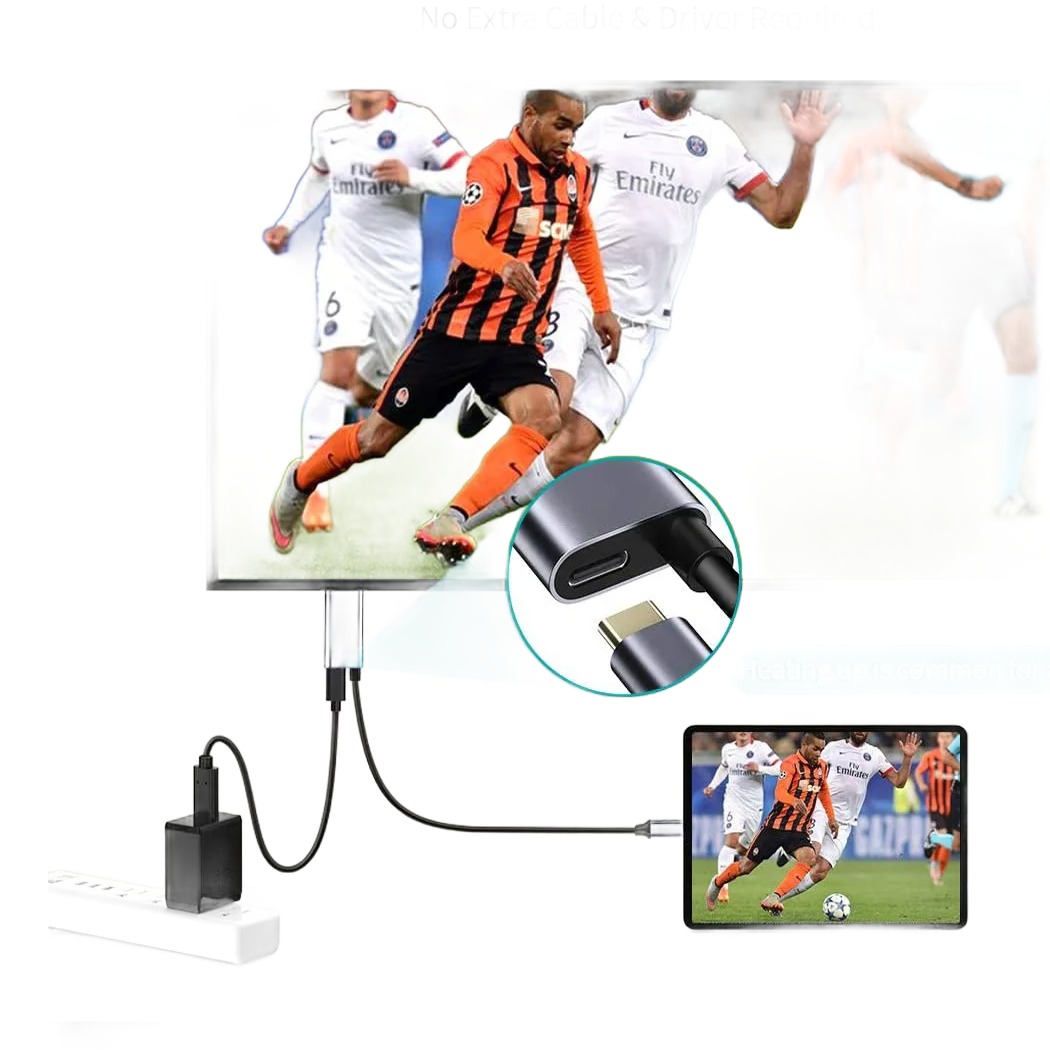 Adaptateur USB C HDMI en câble de 1,8 m avec entrée de charge Adaptateur USB C HDMI en câble de 1,8 m avec entrée de charge, vue de face