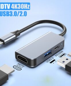 Adaptateur USB C HDMI en métal, cinq formats au choix, vue de trois quarts