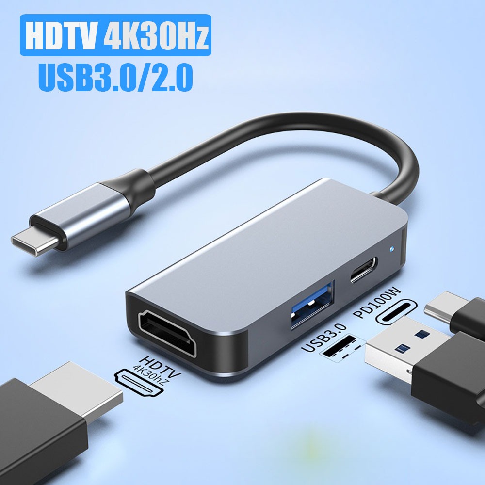 Adaptateur USB C HDMI en métal, cinq formats au choix Adaptateur USB C HDMI en métal, cinq formats au choix, vue de trois quarts