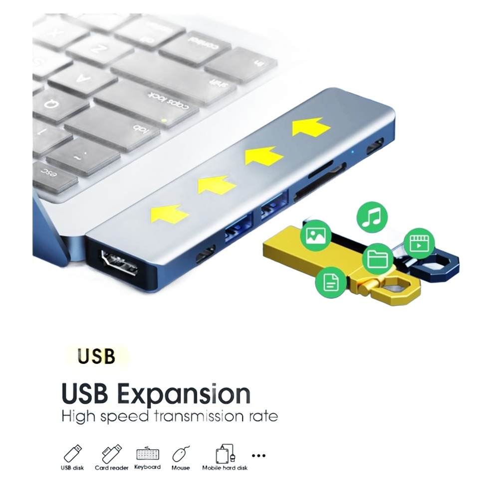 Adaptateur USB C HDMI, station 7 en 1 avec lecteur de carte Adaptateur USB C HDMI, station 7 en 1 avec lecteur de carte, detail