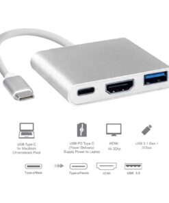 Adaptateur USB C HDMI, trois ports et deux coloris au choix, vue de face