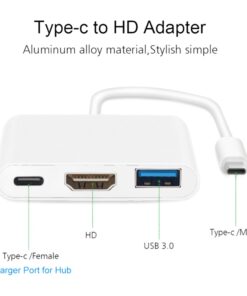 Adaptateur USB c HDMI trois ports, vidéo 4K et USB 3.0, vue de face
