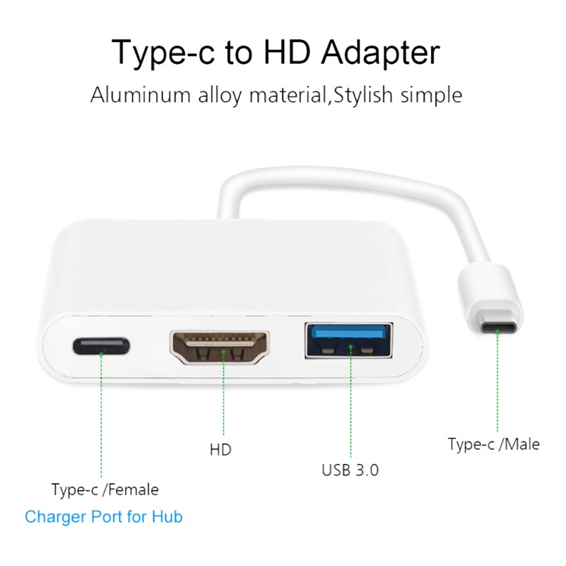 Adaptateur USB c HDMI trois ports, vidéo 4K et USB 3.0 Adaptateur USB c HDMI trois ports, vidéo 4K et USB 3.0, vue de face