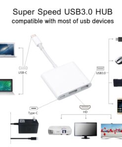 Adaptateur USB c HDMI trois ports, vidéo 4K et USB 3.0, detail