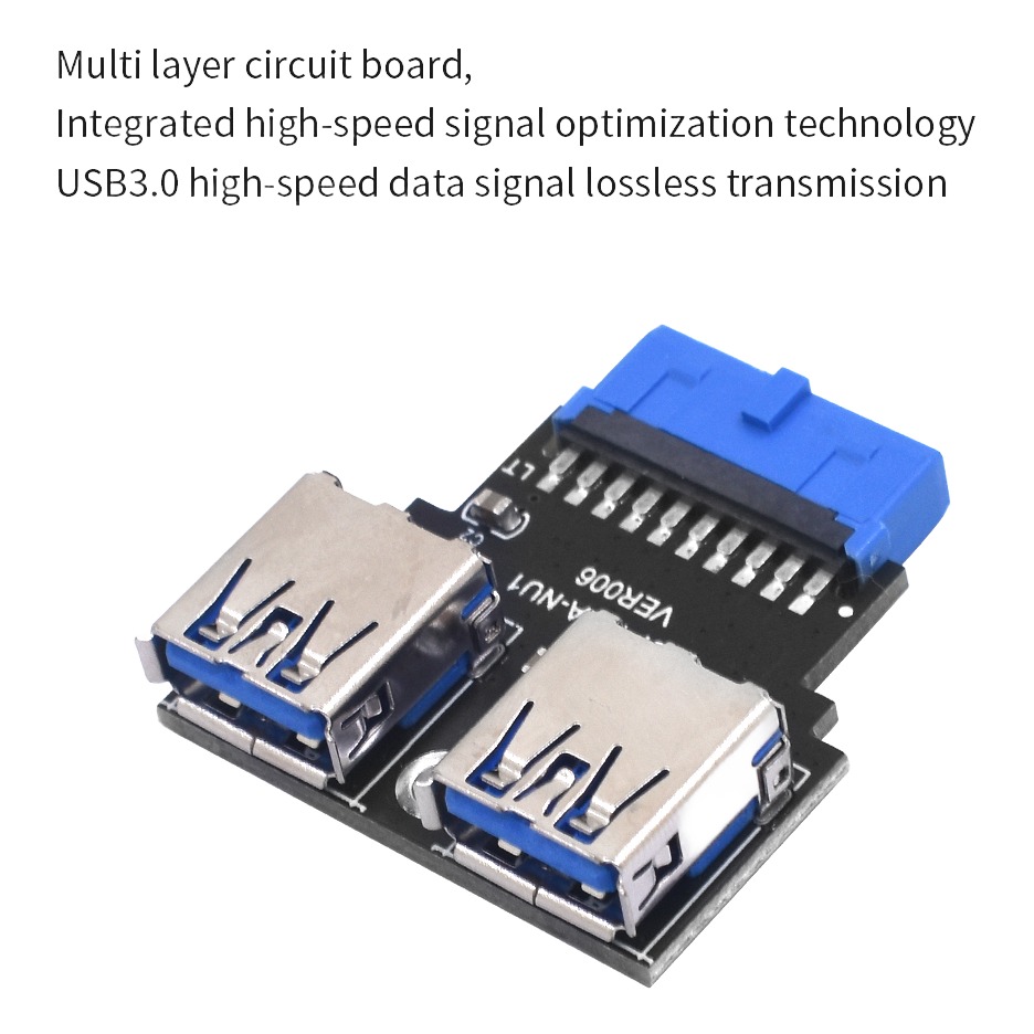 Adaptateur USB C interne pour carte mère, 19 broches vers Type-C Adaptateur USB C interne pour carte mère, 19 broches vers Type-C, vue de trois quarts