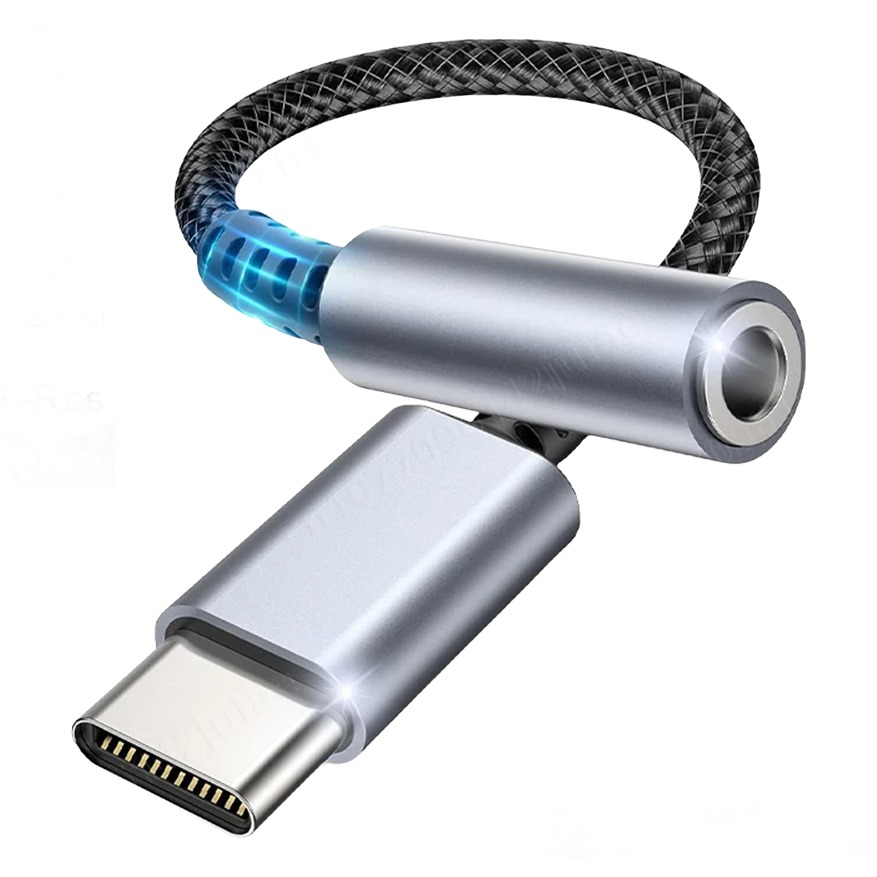 Adaptateur USB C jack 3,5 mm à câble tressé pour écouteurs Adaptateur USB C jack 3,5 mm à câble tressé pour écouteurs, vue de trois quarts