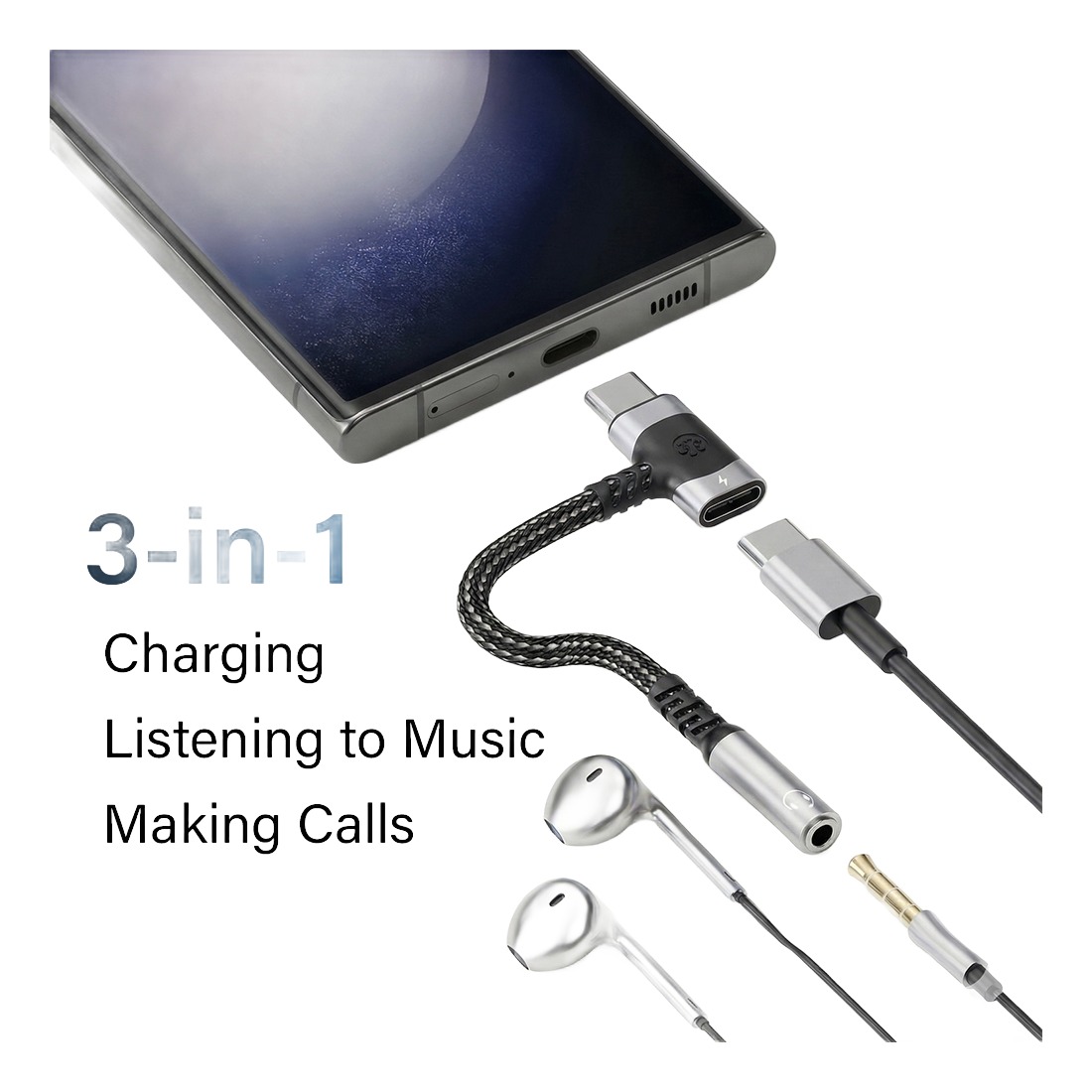 Adaptateur USB C jack 3,5 mm a convertisseur audio dedie Adaptateur USB C jack 3,5 mm a convertisseur audio dedie, vue principale