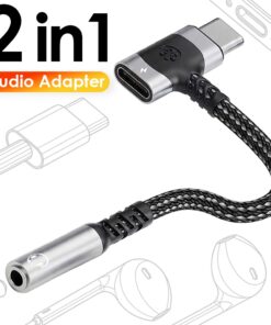 Adaptateur USB C jack 3,5 mm a convertisseur audio dedie, vue de trois quarts