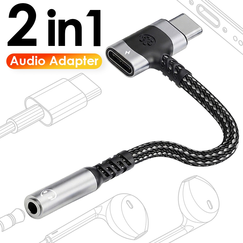 Adaptateur USB C jack 3,5 mm a convertisseur audio dedie Adaptateur USB C jack 3,5 mm a convertisseur audio dedie, vue de trois quarts
