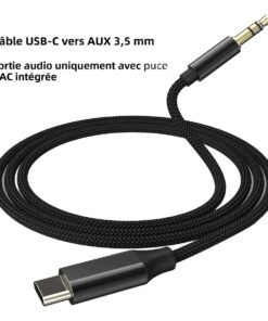Adaptateur USB C jack 3,5 mm avec convertisseur intégré, vue de trois quarts