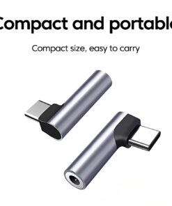 Adaptateur USB C jack 3,5 mm coude pour usage en poche, vue de face