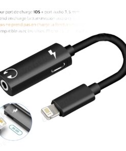 Adaptateur USB C jack 3,5 mm et charge, 2 en 1, vue de trois quarts