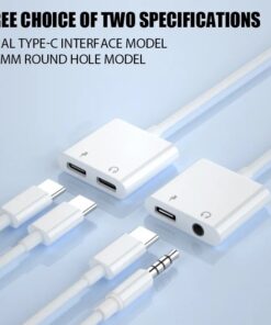 Adaptateur USB c jack 3,5 mm et port de charge, vue de face
