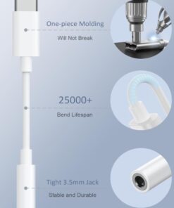 Adaptateur USB C jack 3,5 mm pour casque et écouteurs filaires, vue de face