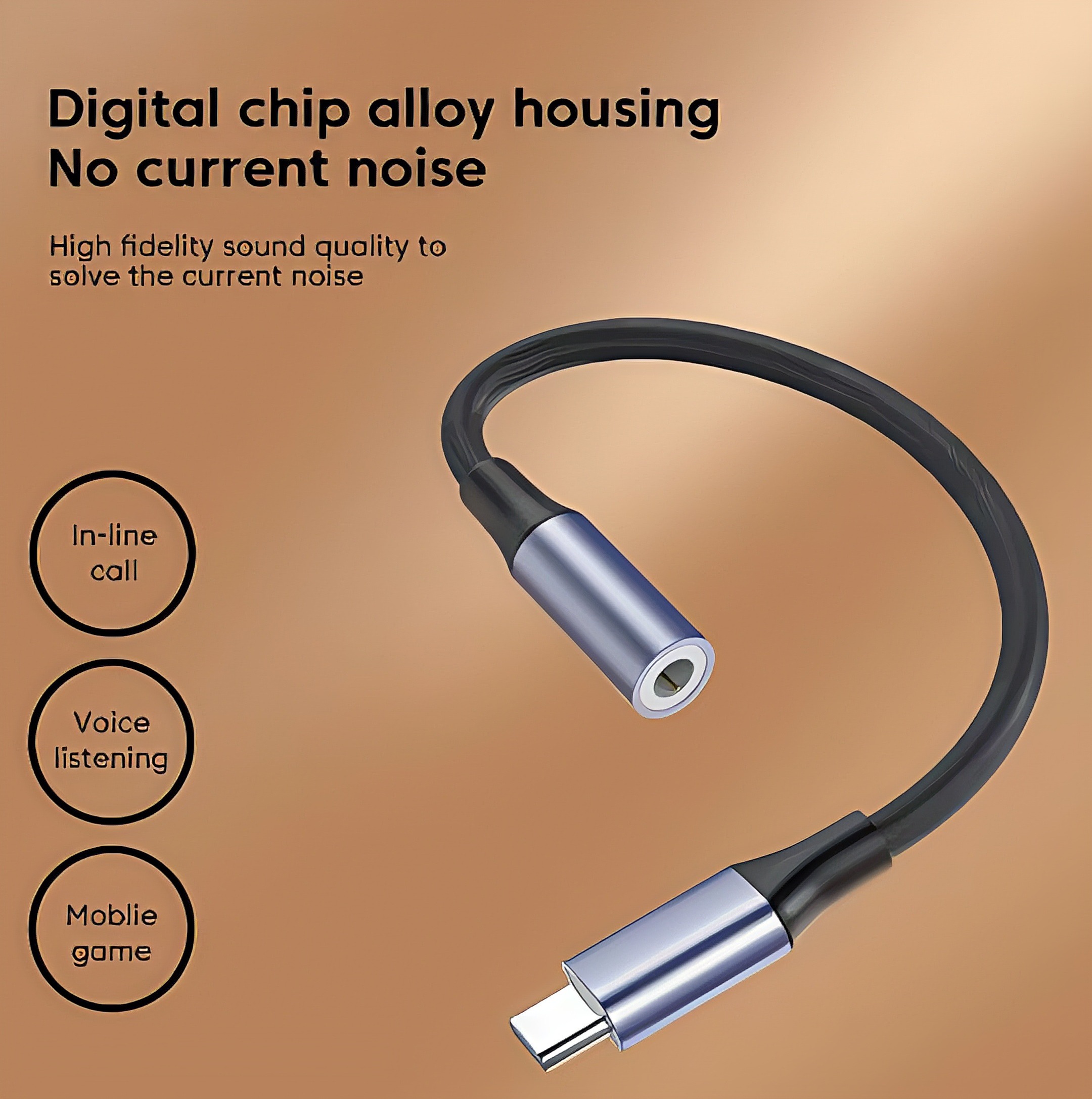 Adaptateur USB C jack 3,5 mm pour casque filaire Adaptateur USB C jack 3,5 mm pour casque filaire, vue de face