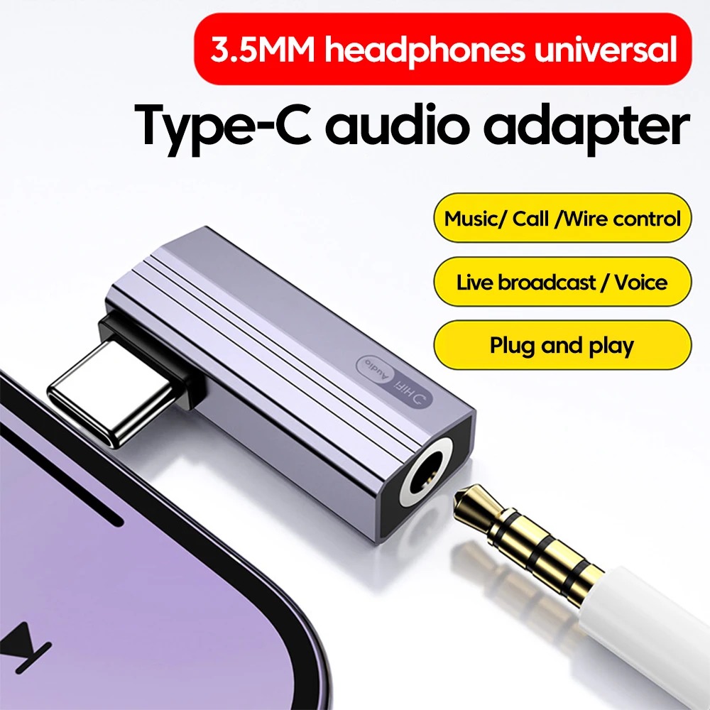 Adaptateur USB C jack a double entree pour telephone et PC Adaptateur USB C jack a double entree pour telephone et PC, vue de trois quarts