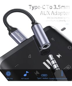 Adaptateur USB c jack audio pour casque filaire, vue de trois quarts