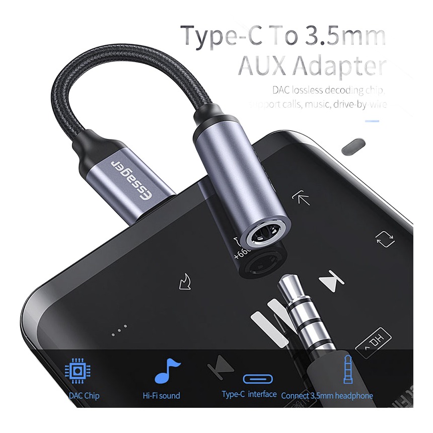 Adaptateur USB c jack audio pour casque filaire Adaptateur USB c jack audio pour casque filaire, vue de trois quarts