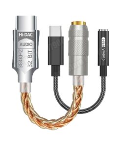 Adaptateur USB C jack avec convertisseur haute resolution, vue de trois quarts