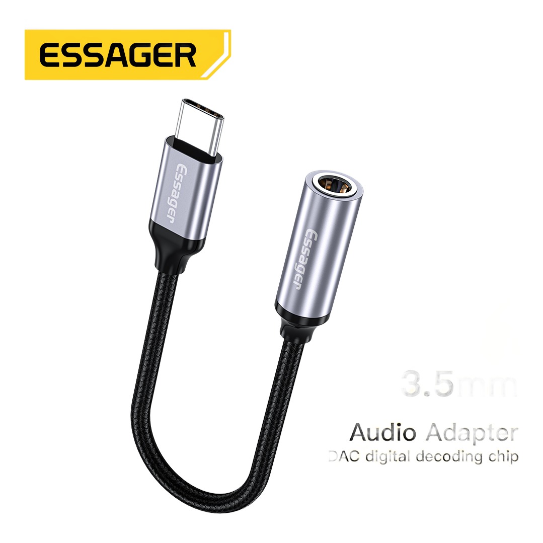 Adaptateur USB C jack en cable tresse gris fonce Adaptateur USB C jack en cable tresse gris fonce, vue principale