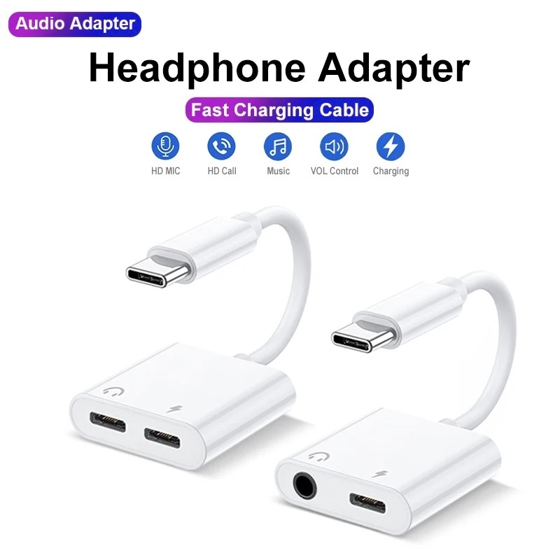 Adaptateur USB C jack et charge 2 en 1 pour musique et appels Adaptateur USB C jack et charge 2 en 1 pour musique et appels, vue arriere