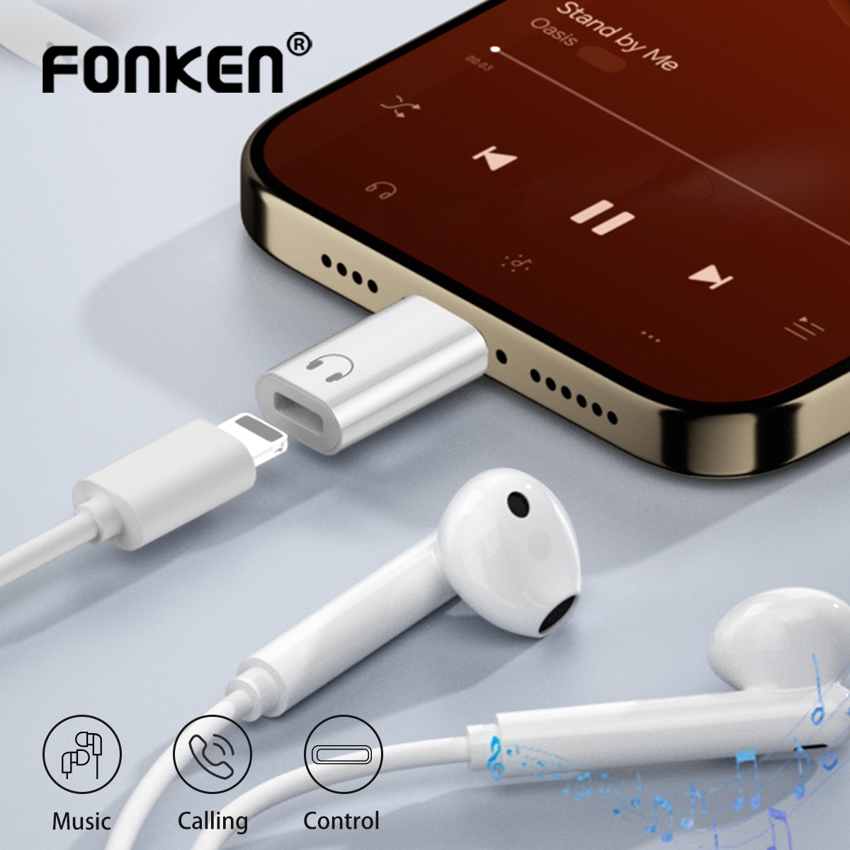 Adaptateur USB C jack pour casque filaire de telephone Adaptateur USB C jack pour casque filaire de telephone, vue de trois quarts
