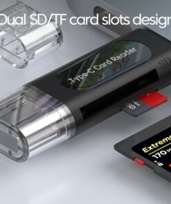 Adaptateur USB-C, lecteur de carte multifonction USB-C 4-en-1 externe, vue de trois quarts