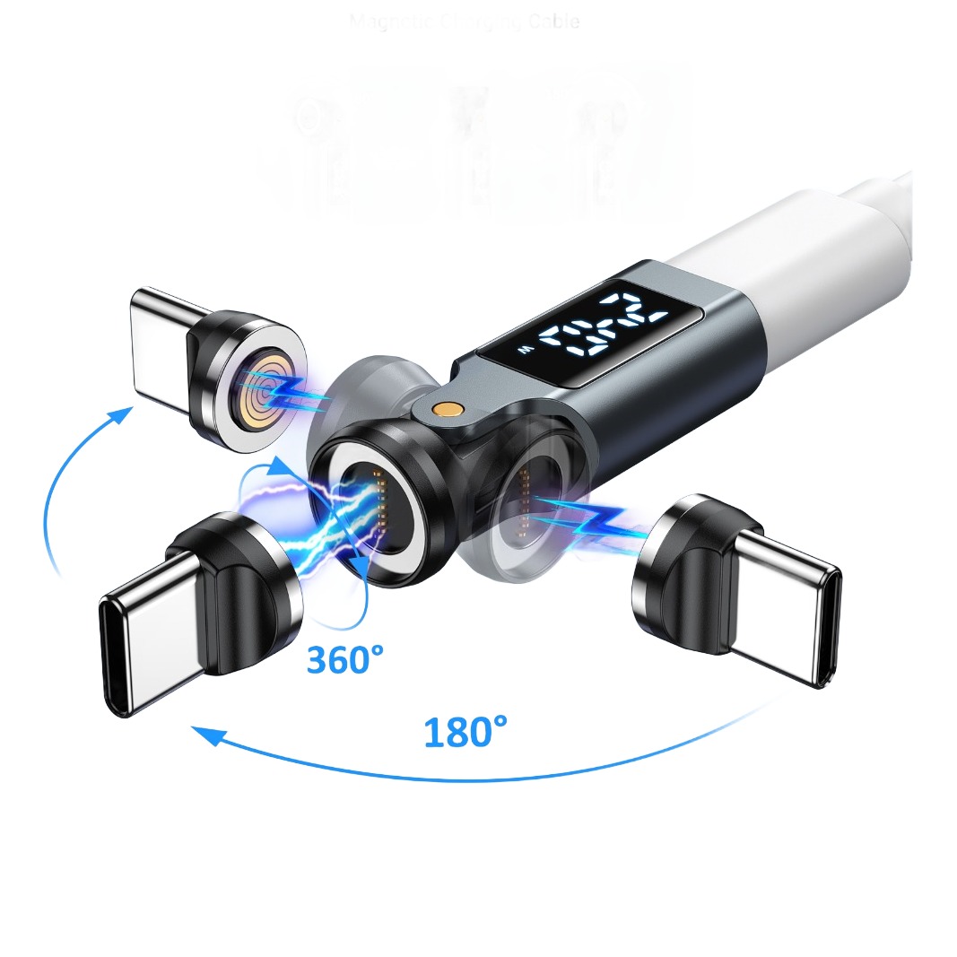 Adaptateur USB-C magnétique 9 broches avec afficheur Adaptateur USB-C magnétique 9 broches avec afficheur, vue de trois quarts