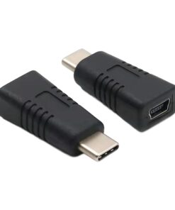 Adaptateur USB-C male vers mini USB femelle universel, vue de trois quarts