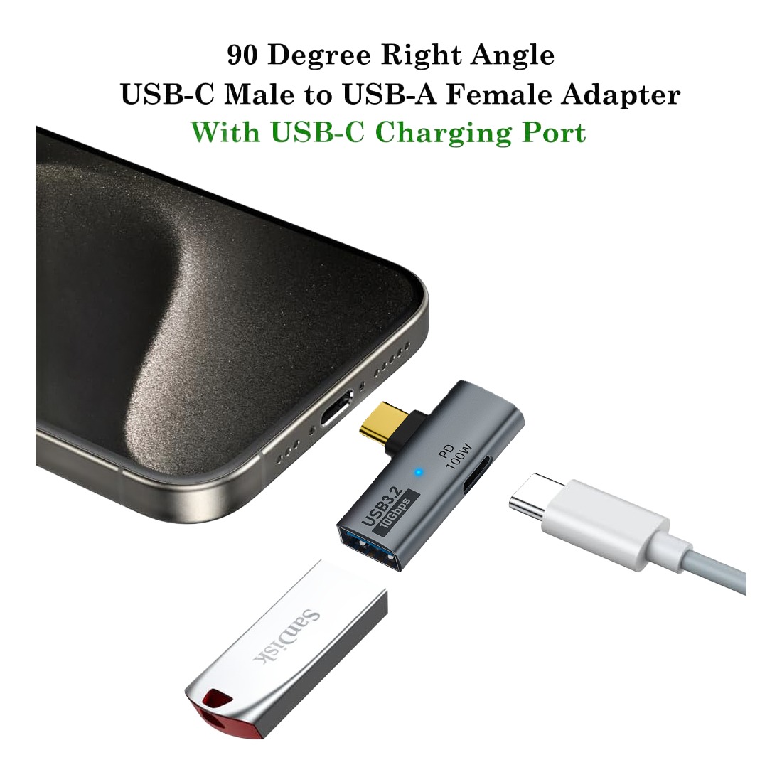 Adaptateur USB-C OTG deux en un avec charge 100 W Adaptateur USB-C OTG deux en un avec charge 100 W, detail