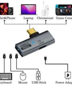 Adaptateur USB-C OTG deux en un avec charge 100 W, vue arriere