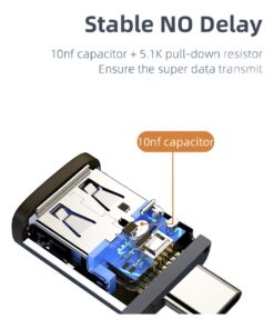 Adaptateur USB C OTG vers USB 3.0, en mâle ou femelle, vue de trois quarts