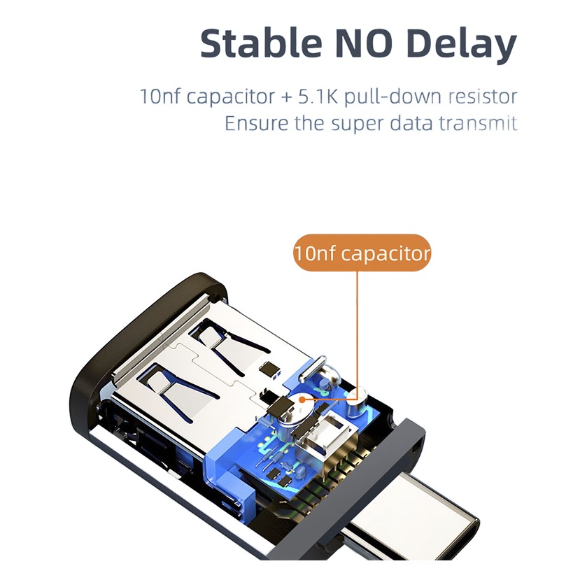 Adaptateur USB C OTG vers USB 3.0, en mâle ou femelle Adaptateur USB C OTG vers USB 3.0, en mâle ou femelle, vue de trois quarts