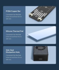 Adaptateur USB-C pour disque NVME avec ventilateur intégré, vue de profil