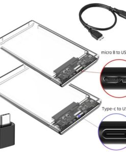 Adaptateur USB-C pour disque SSD ou disque dur 2,5 pouces, vue de trois quarts