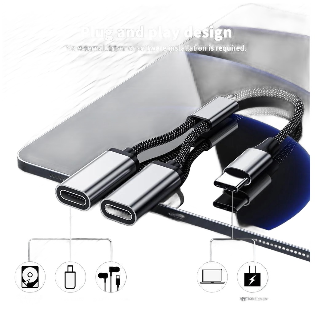 Adaptateur USB-C répartiteur, deux ou trois ports Adaptateur USB-C répartiteur, deux ou trois ports, vue de face