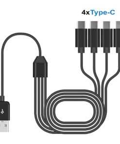 Adaptateur USB-C séparateur 4 en 1, câble court, vue de trois quarts